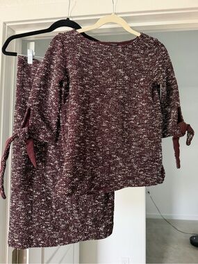 Ann Taylor Maroon and White Tweed Skirt Set